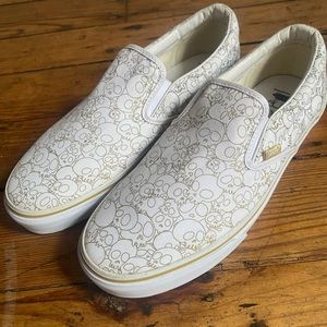 Vans x Murakami artist collab classic slip on white w/ gold skulls 10 new w box